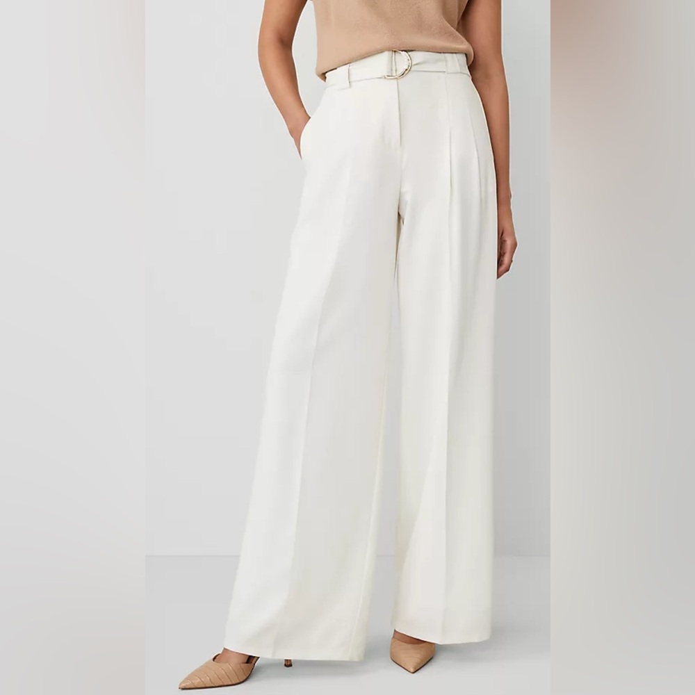Ann Taylor Belted Wide-Leg Pant in Winter White - Picture 3 of 5